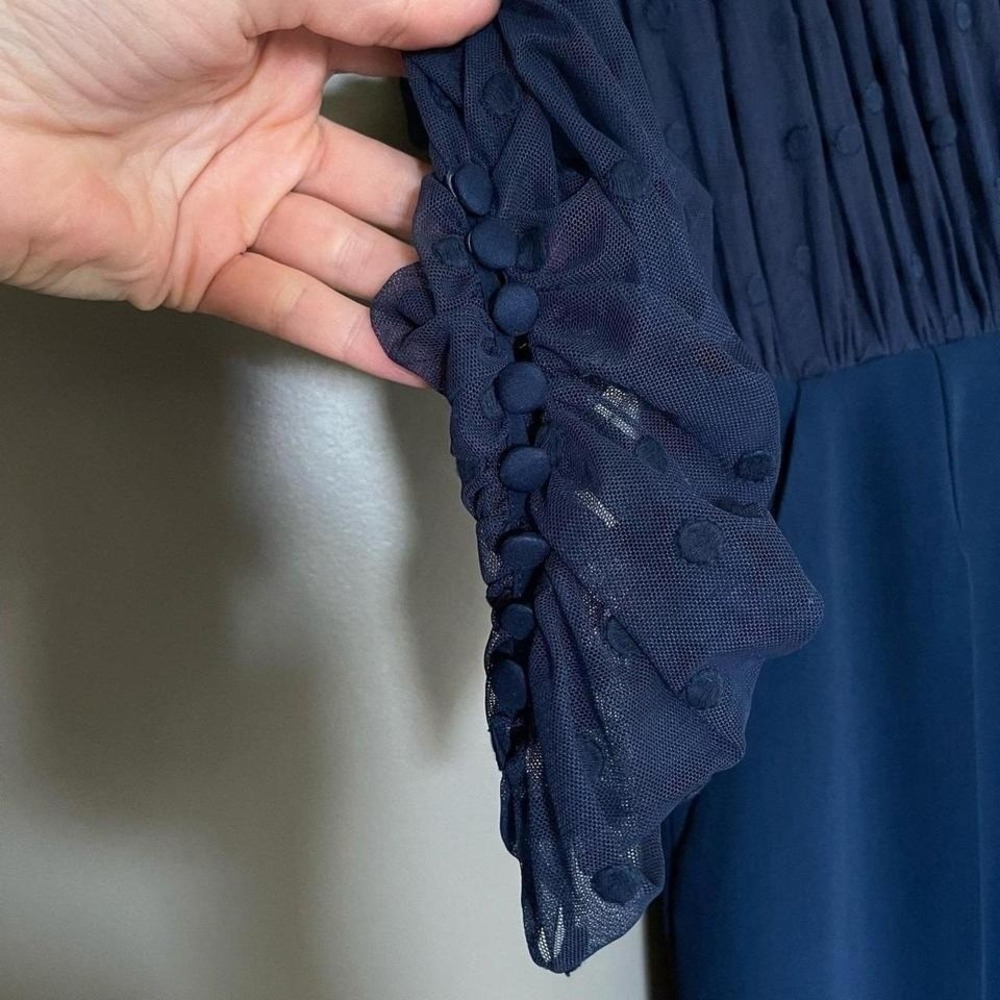 Saloni Bernadette Jumpsuit in Navy Blue Size 2 Sheer Embroidered Dot Chic Sexy - Picture 8 of 8